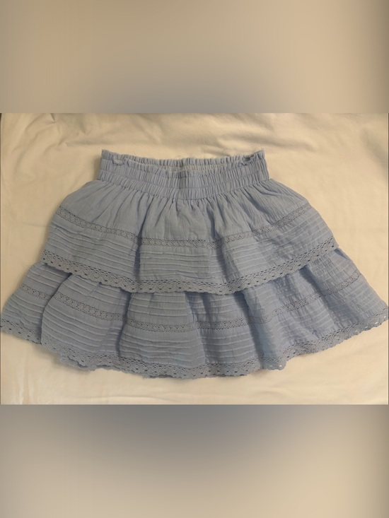 Day + Moon Dresses & Skirts - Smocked Waist Light Blue Lace-Trim Mini Skirt